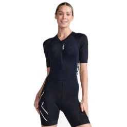 2XU Core Short Sleeve Trisuit Black White Women
