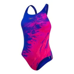 Speedo DashFlash Placement Powerback Swimwear Navy Blue Fuchsia Woman