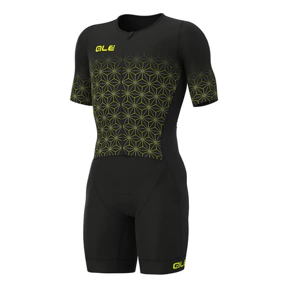 ALE Alé Maui Long Short Sleeve Trisuit Black Yellow 1 ALE Alé Maui Long Short Sleeve Trisuit Black Yellow