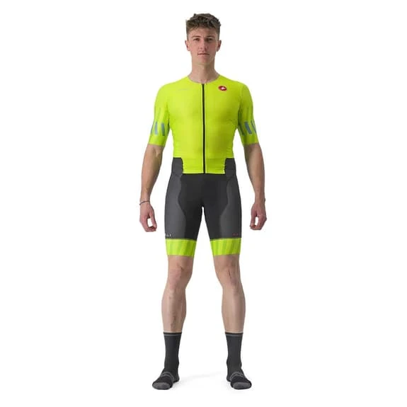 Castelli Free Sanremo 2 Rosso Corsa Short Sleeve Trisuit Electric Lime Green 1 Castelli Free Sanremo 2 Rosso Corsa Short Sleeve Trisuit Electric Lime Green
