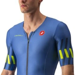 Castelli Personal Record Speed Suit Rosso Corsa Short Sleeve Trisuit Blue Lime Green -Flow Stroke Sales ca 8620092 417 003