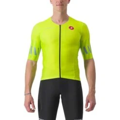 Castelli Free Speed 2 Race Top Rosso Corsa Short Sleeve Jersey Lime Green Blue