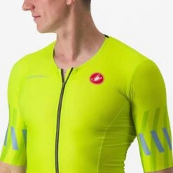 Castelli Free Speed 2 Race Top Rosso Corsa Short Sleeve Jersey Lime Green Blue -Flow Stroke Sales ca 8620093 383 006