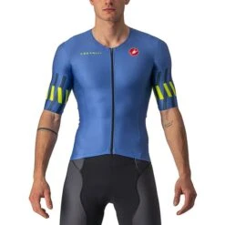 Castelli Free Speed 2 Race Top Rosso Corsa Short Sleeve Jersey Blue Lime Green