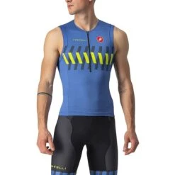 Castelli Free Tri 2 Rosso Corsa Sleeveless Top Blue Lime Green