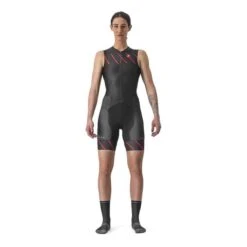 Castelli Free Sanremo Rosso Corsa Sleeveless Trisuit Black Red Hibiscus Women