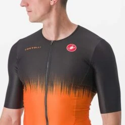 Castelli Sanremo Ultra Rosso Corsa Short Sleeve Trisuit Black Orange -Flow Stroke Sales ca 8623079 034 005