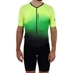 Finisseur Pro Gradient Short Sleeve Trisuit Black Green Yellow -Flow Stroke Sales fns t301ss2001 01 100