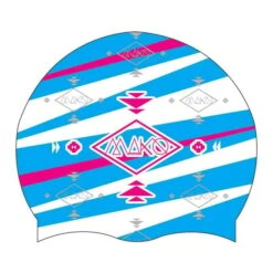 Mako Logo 2018 Swimming Cap White Blue Pink Print
