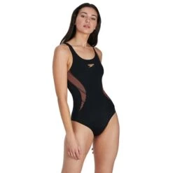 Speedo Placement Muscleback Swimsuit Black White Women -Flow Stroke Sales so 8 08694h022 002