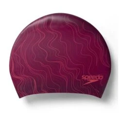Speedo Long Hair Printed Swimming Cap Maroon Light Pink