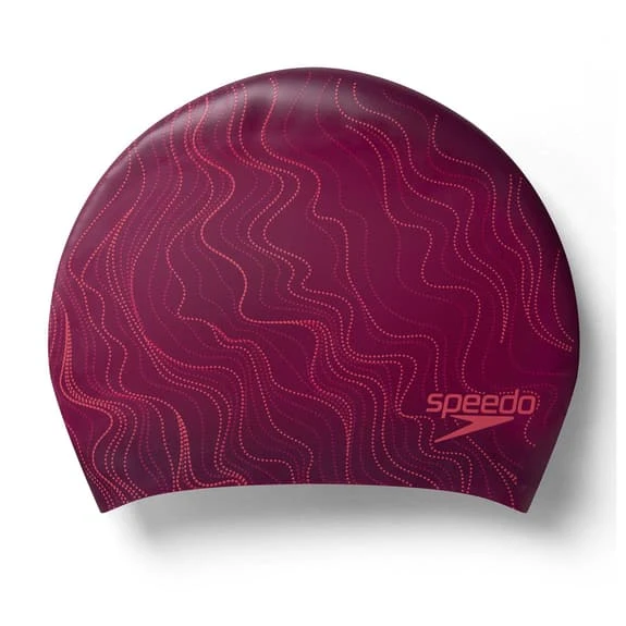 Speedo Long Hair Printed Swimming Cap Maroon Light Pink 1 Speedo Long Hair Printed Swimming Cap Maroon Light Pink