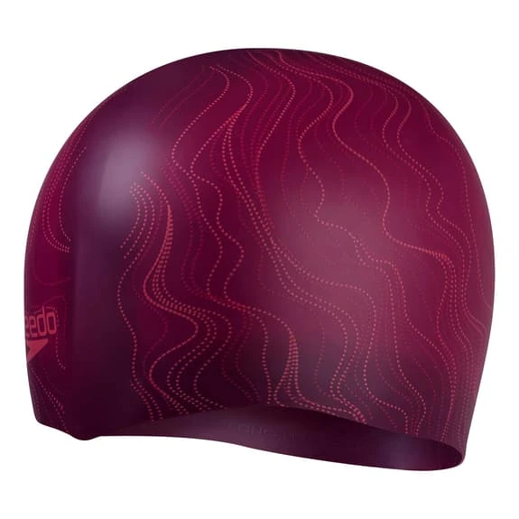 Speedo Long Hair Printed Swimming Cap Maroon Light Pink 2 Speedo Long Hair Printed Swimming Cap Maroon Light Pink - Image 2