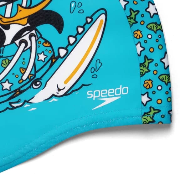 Speedo Printed Polyester Swimming Cap Blue Yellow White 3 Speedo Printed Polyester Swimming Cap Blue Yellow White - Image 3