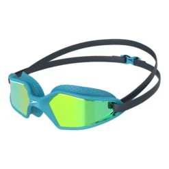 Speedo Hydropulse Swimming Goggles Black Blue With Green Mirrored Lenses Kids