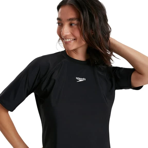 Speedo Swim Tee Short Sleeve T-Shirt Black White Women 2 Speedo Swim Tee Short Sleeve T-Shirt Black White Women - Image 2