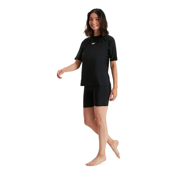 Speedo Swim Tee Short Sleeve T-Shirt Black White Women 6 Speedo Swim Tee Short Sleeve T-Shirt Black White Women - Image 6