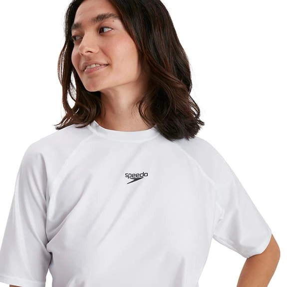 Speedo Swim Tee Short Sleeve T-Shirt White Black Women 2 Speedo Swim Tee Short Sleeve T-Shirt White Black Women - Image 2