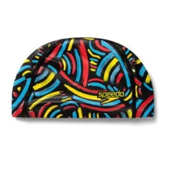 Speedo Digital Printed Swimming Cap Black Yellow Red Kids