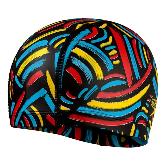 Speedo Digital Printed Swimming Cap Black Yellow Red Kids 2 Speedo Digital Printed Swimming Cap Black Yellow Red Kids - Image 2