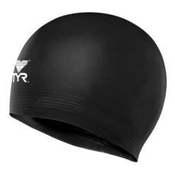 TYR Solid Latex Swim Cap Black White