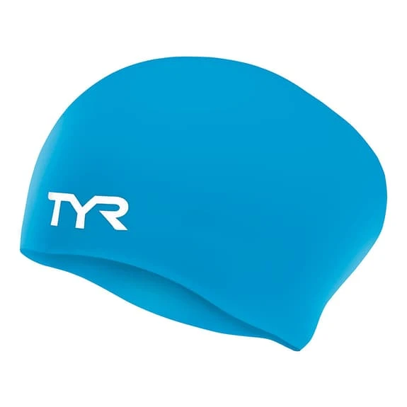 TYR Long Hair Wrinkle Free Swim Cap Blue Kids 1 TYR Long Hair Wrinkle Free Swim Cap Blue Kids