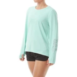 TYR Sun Defense Long Sleeve Swim Top Turquoise Blue Women -Flow Stroke Sales tyr tsfls7a332 003
