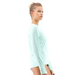 TYR Sun Defense Long Sleeve Swim Top Turquoise Blue Women -Flow Stroke Sales tyr tsfls7a332 006