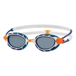 Zoggs Predator Swimming Goggles White Orange Blue With Blue Photochromatic Lenses