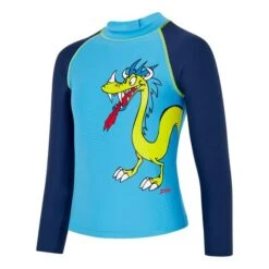 Zoggs Zip Dragons Long Sleeve Swim Shirt Blue Yellow Kids